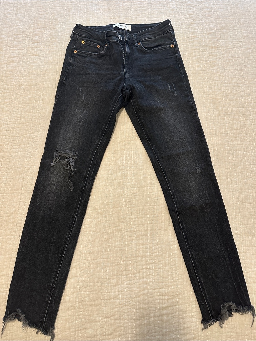 Zara Black Denim Jeans with Hot Pink Nail Accent